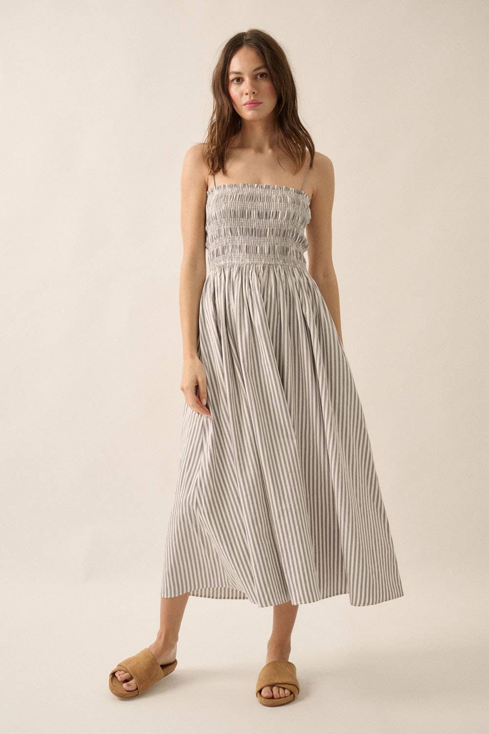 Striped Smocked Midi Dress