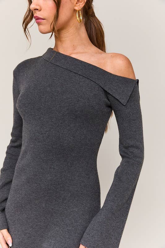 Asymmetrical Shoulder Sweater Dress