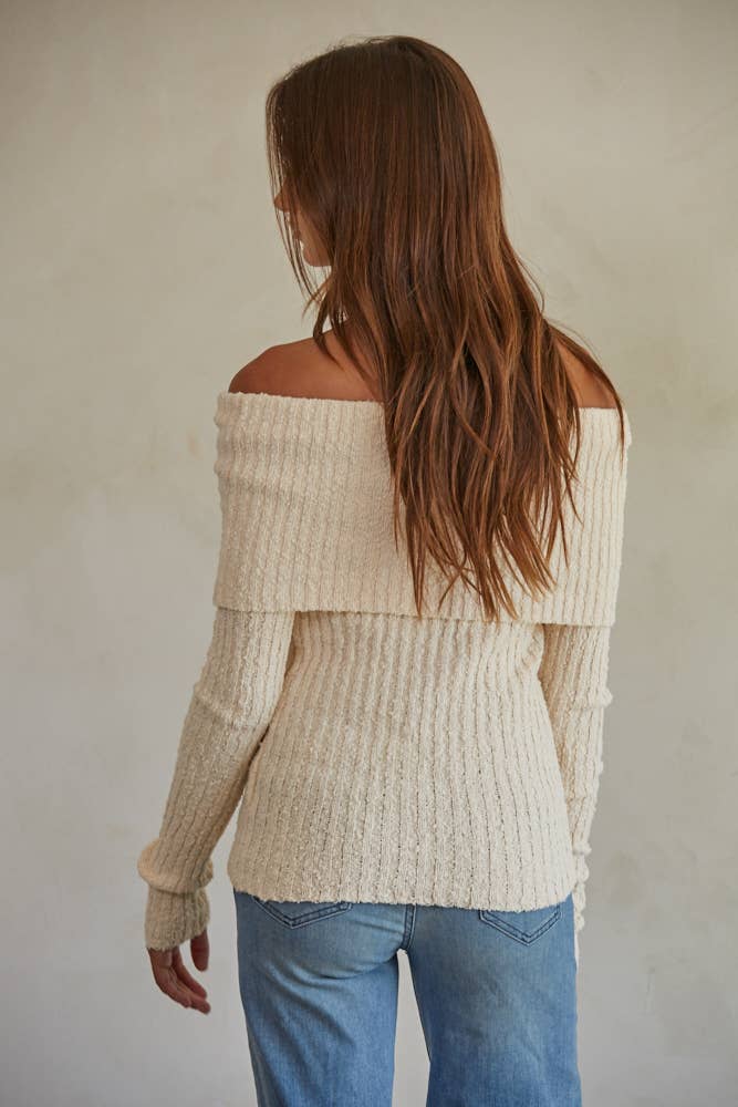 W1756 | Knit Sweater Off Shoulder Long Sleeve Top