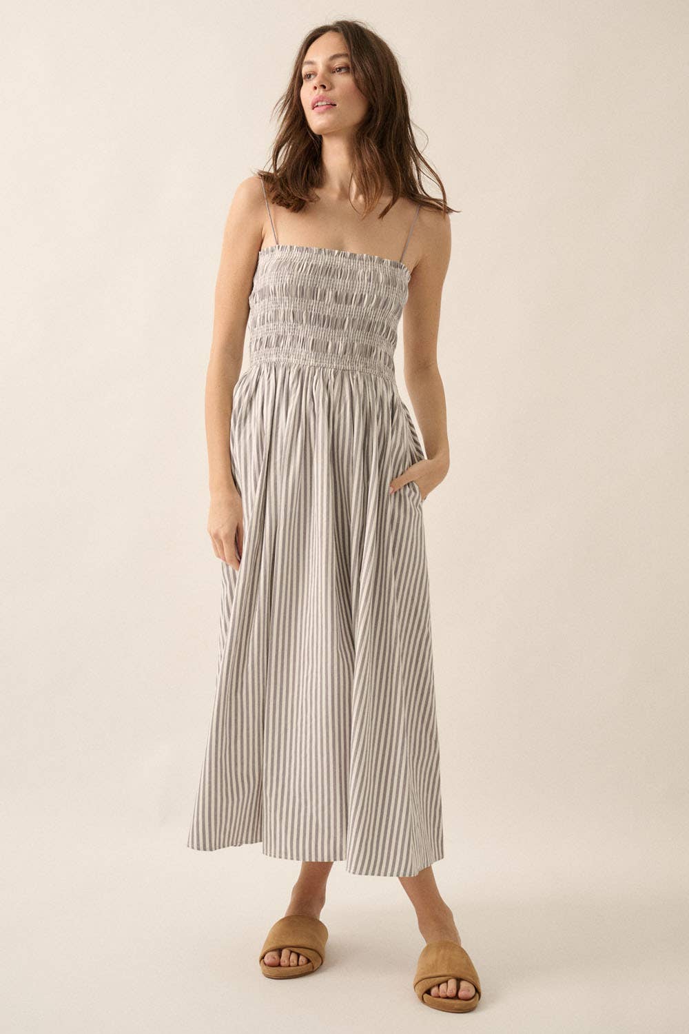 Striped Smocked Midi Dress