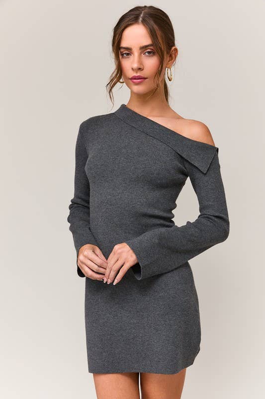 Asymmetrical Shoulder Sweater Dress