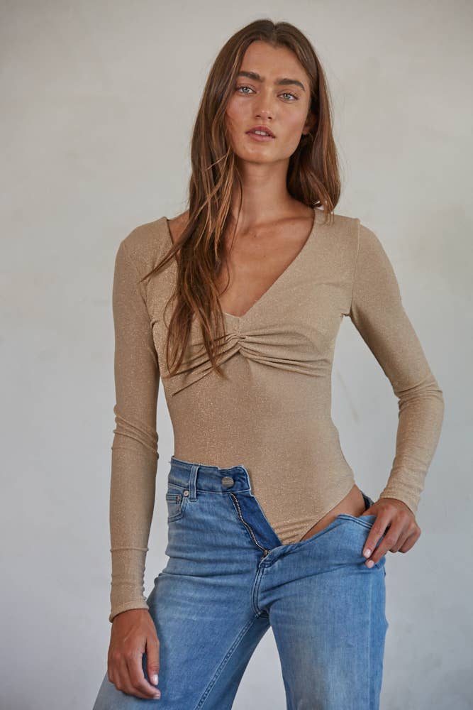 Knit Lurex Front Twist Bodysuit