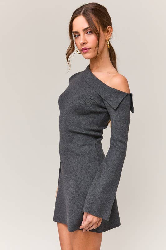 Asymmetrical Shoulder Sweater Dress