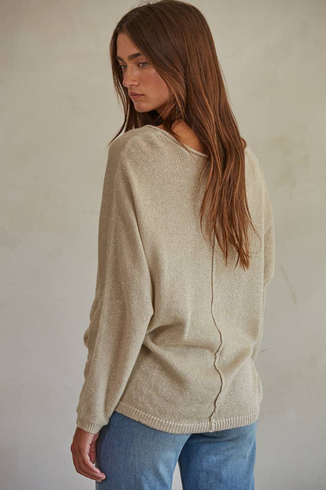 W1769 | Knit Sweater Lurex Ribbed Pullover