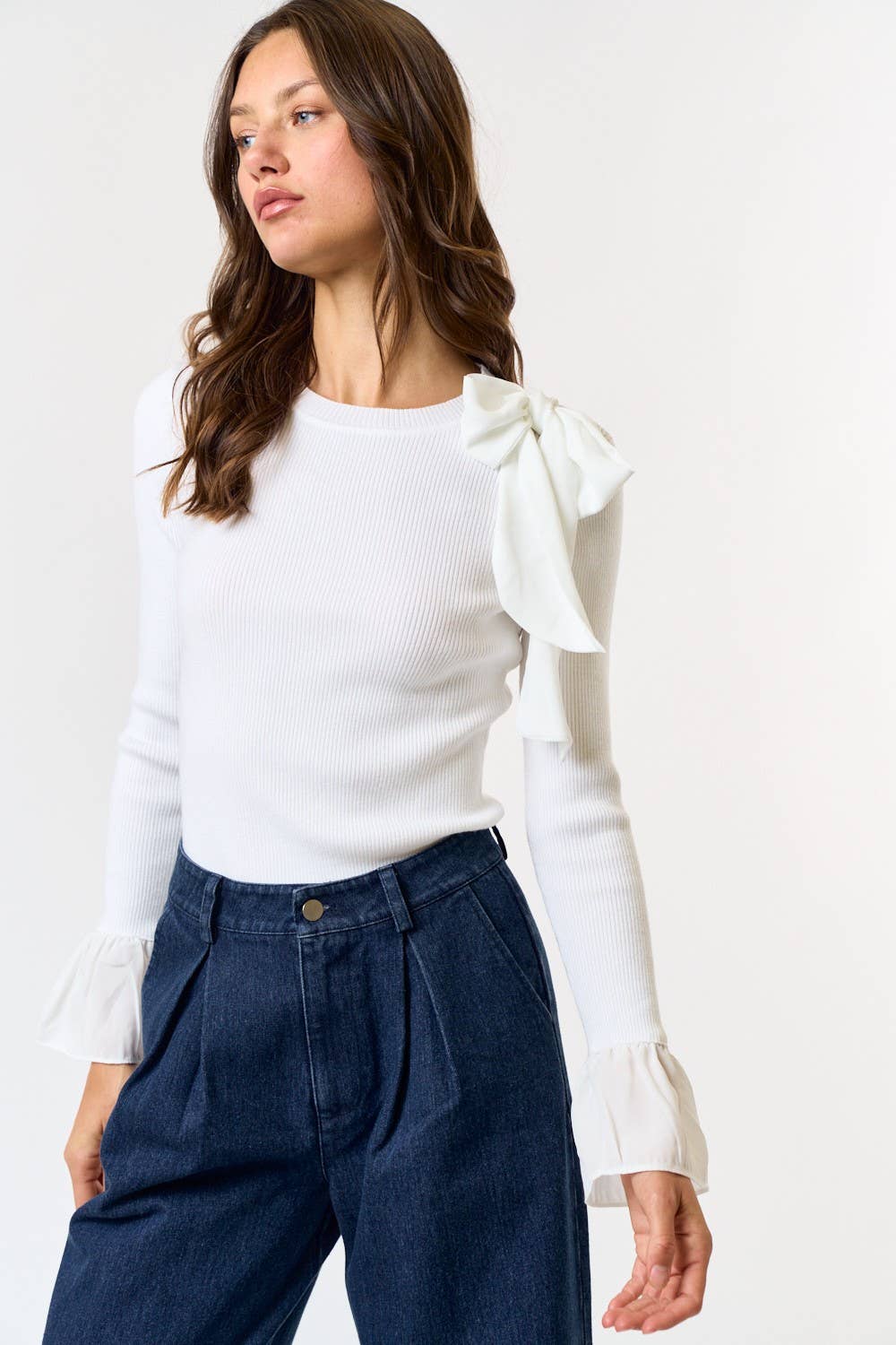 SHOULDER SATIN BOW TOP