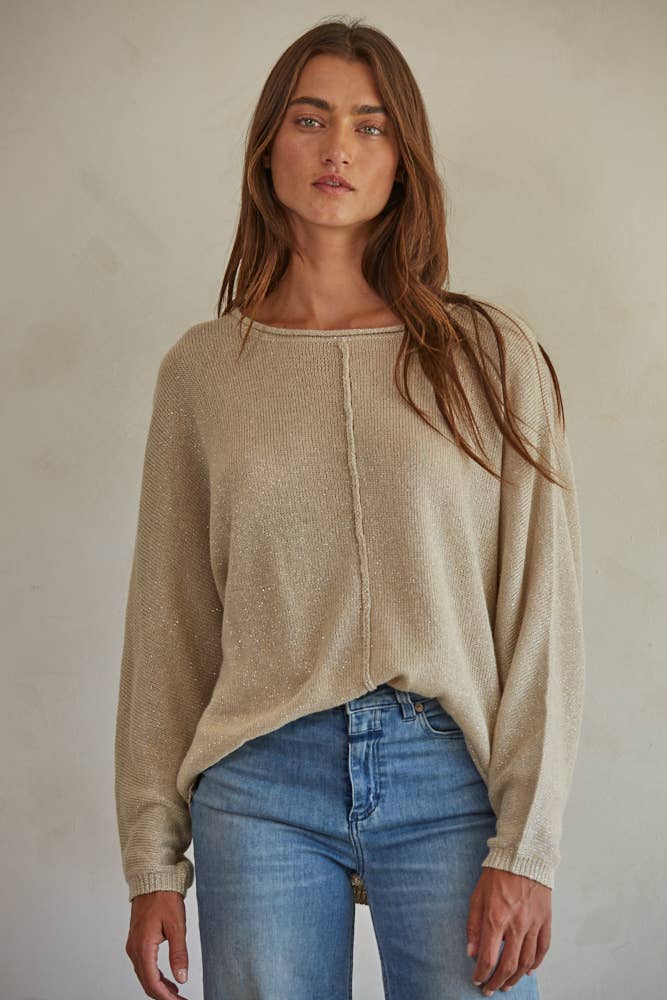 W1769 | Knit Sweater Lurex Ribbed Pullover