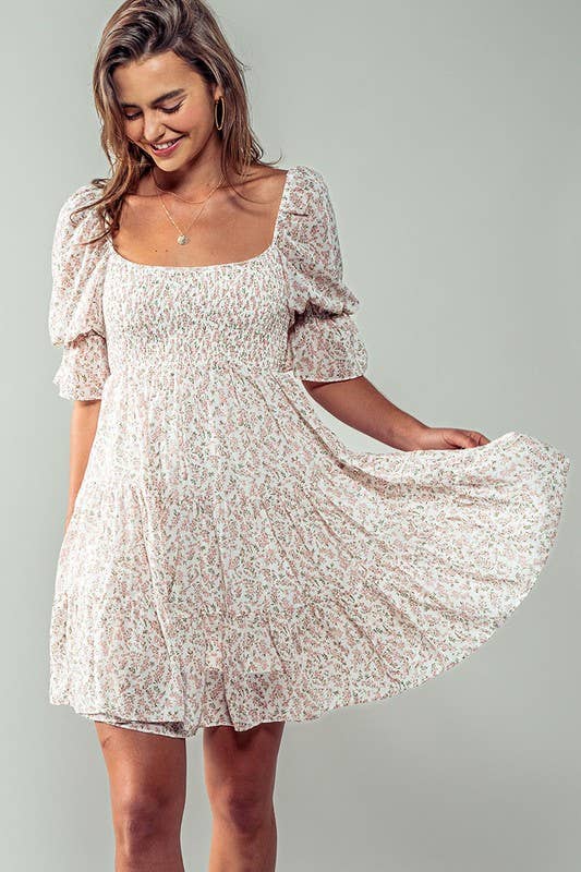 Romantic Off Shoulder Shirred Lace Mini White Dress