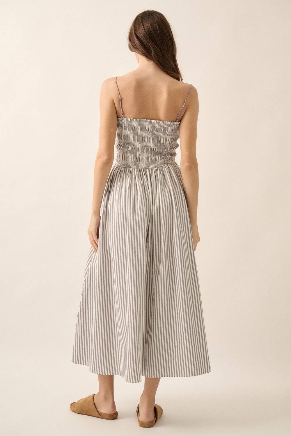 Striped Smocked Midi Dress