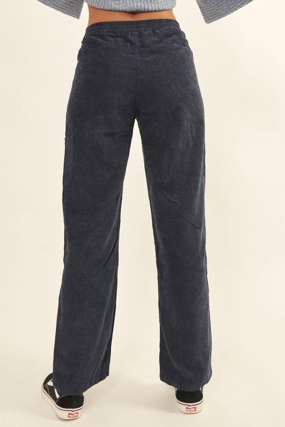 Solid Pleated Front Zip Up Fly Corduroy Pants