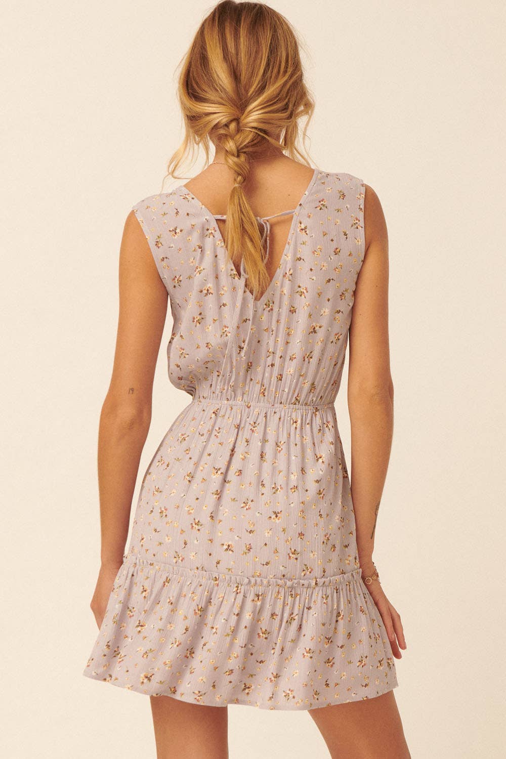 Floral V-Neck Sleeveless Elastic Waist Mini Dress