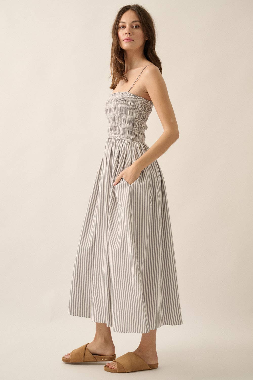 Striped Smocked Midi Dress
