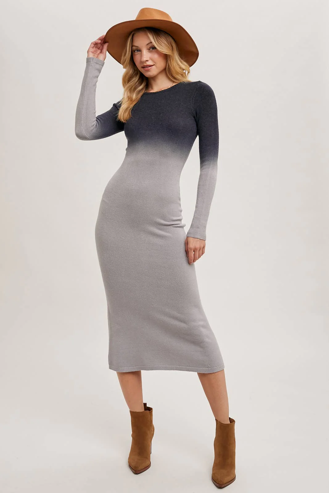 OMBRE BODYCON KNIT MIDI DRESS