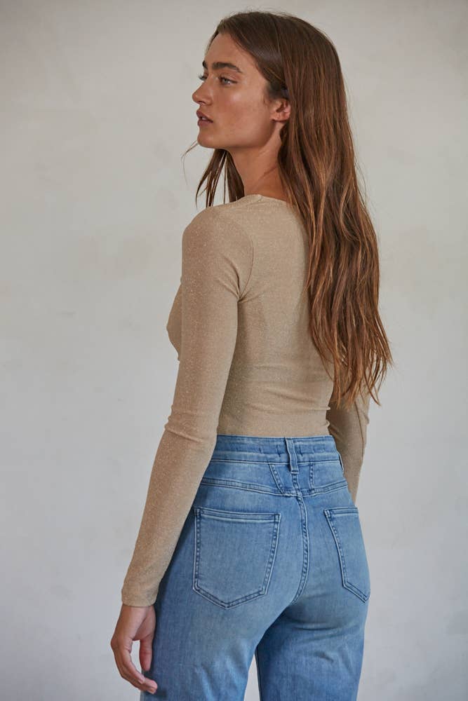 Knit Lurex Front Twist Bodysuit