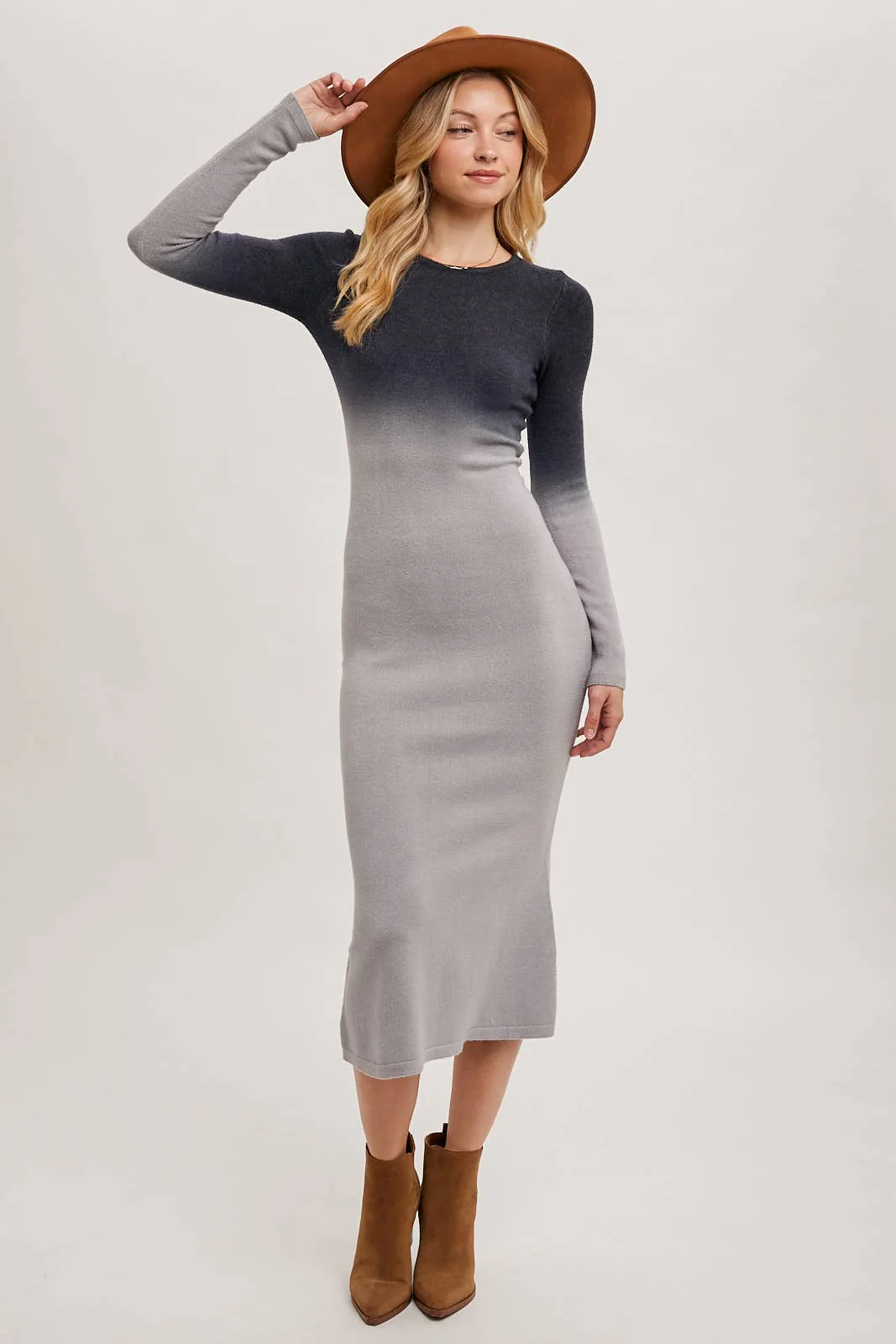 OMBRE BODYCON KNIT MIDI DRESS