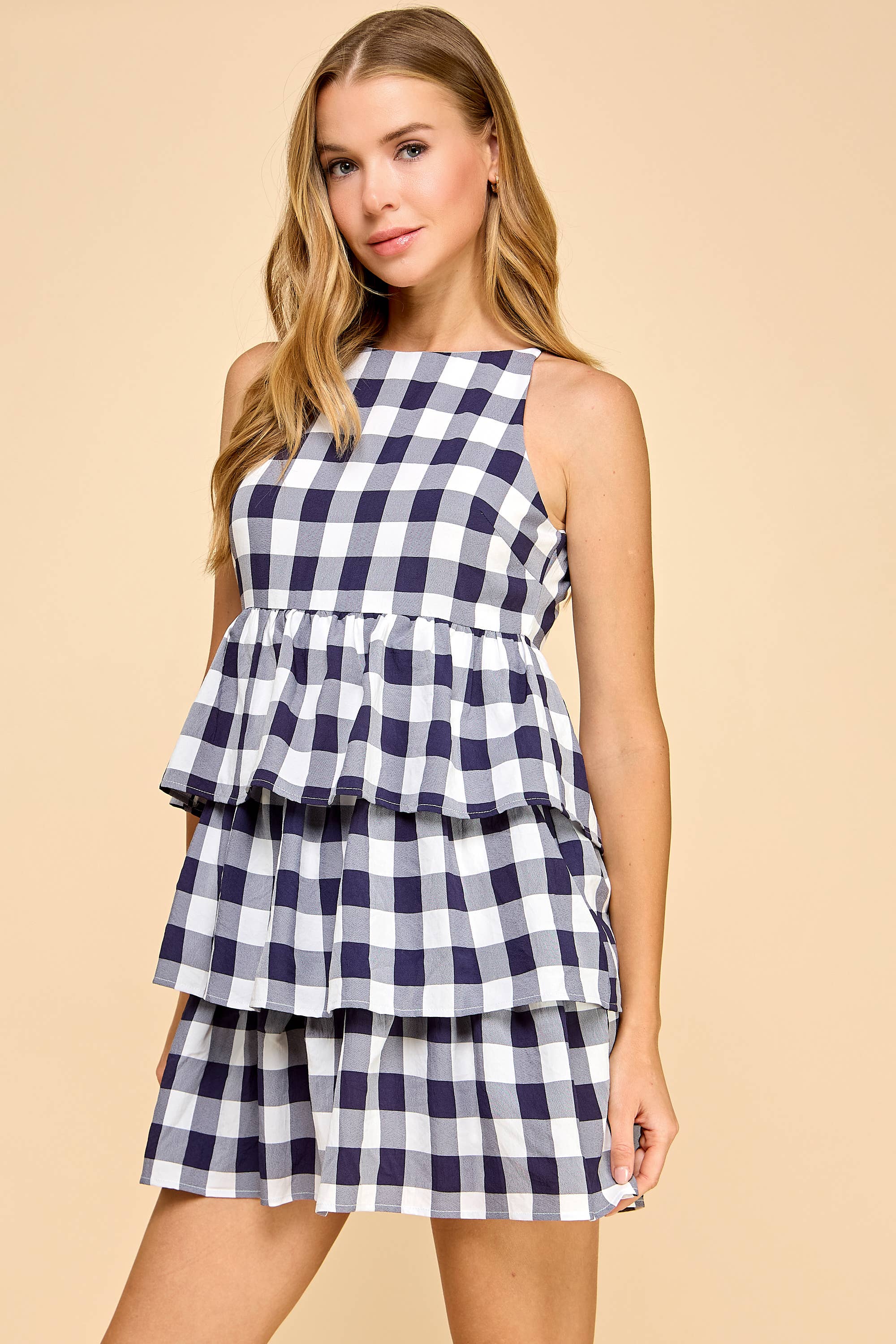 Gingham Tiered Hem Dress