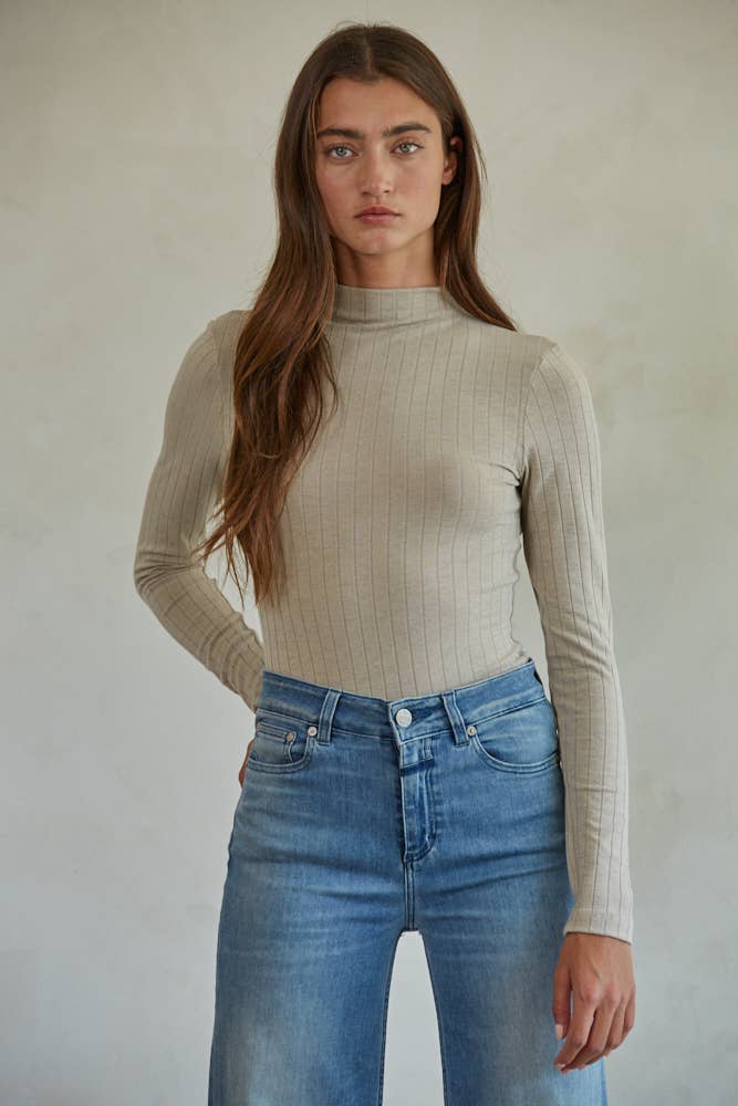 Knit Ribbed Mock Neck Fitted Top